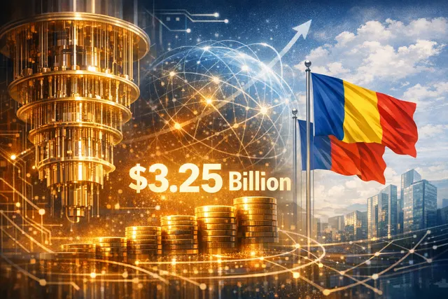 Abstract visualization of quantum computing technology and stock market listing, representing Terra Quantum's SPAC merger and Nasdaq debut