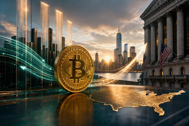 Conceptual illustration accompanying a report on U.S. spot Bitcoin ETF inflows