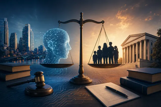 Conceptual illustration of AI agents and human accountability in consumer protection