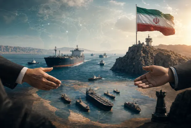 Cargo ships and oil tankers navigating the Strait of Hormuz during the 2026 geopolitical crisis