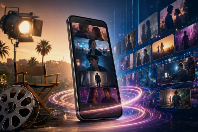 Illustration of a smartphone displaying vertical short-form entertainment video