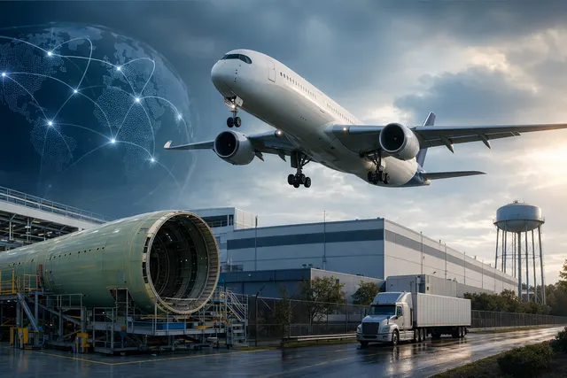Illustration of Airbus A350 production delays linked to supply chain issues and factory disruptions