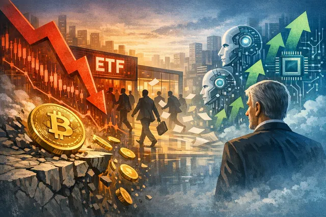 Bitcoin price chart showing a steep decline below $60,000 in June 2026 with annotations marking key crash catalysts including ETF outflows, Strategy's Bitcoin sale, and AI stock ro