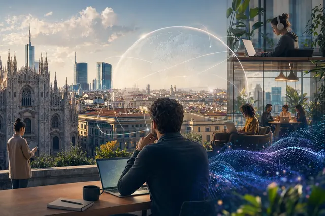 Illustration representing Cosmico’s expansion into the future‑of‑work platform with talent networks, creators, and AI workforce tools
