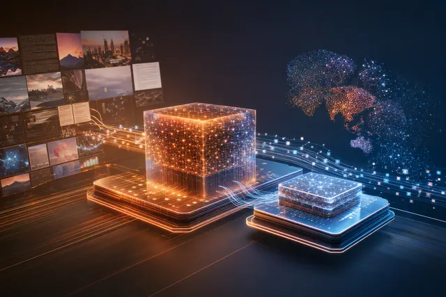 Editorial illustration representing Xiaomi MiMo-V2.6 open-weight AI models and enterprise evaluation