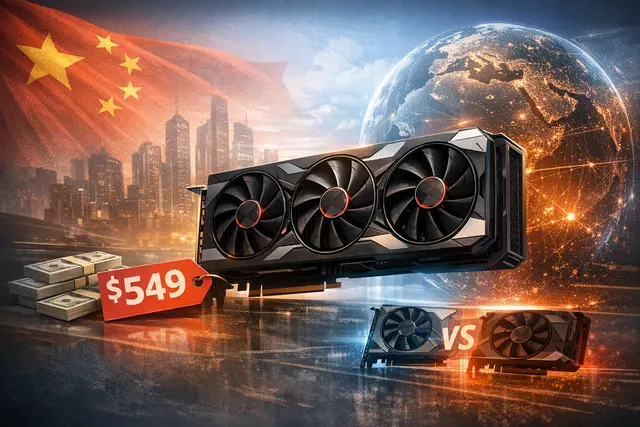 AMD Radeon RX 9070 GRE graphics card editorial hero image showing a cut-down GPU concept with a mid-range positioning feel.