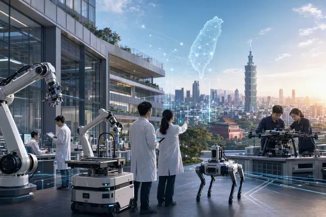 Concept illustration of an advanced robotics research center representing Taiwan’s AI robotics development efforts