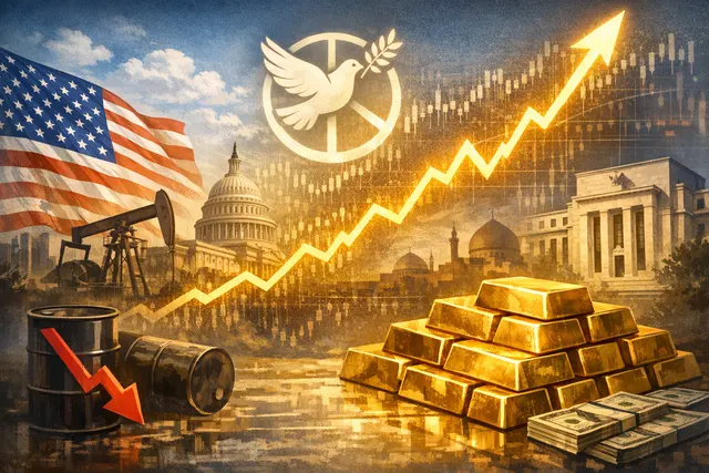 Gold bullion bars stacked with an upward price chart behind them