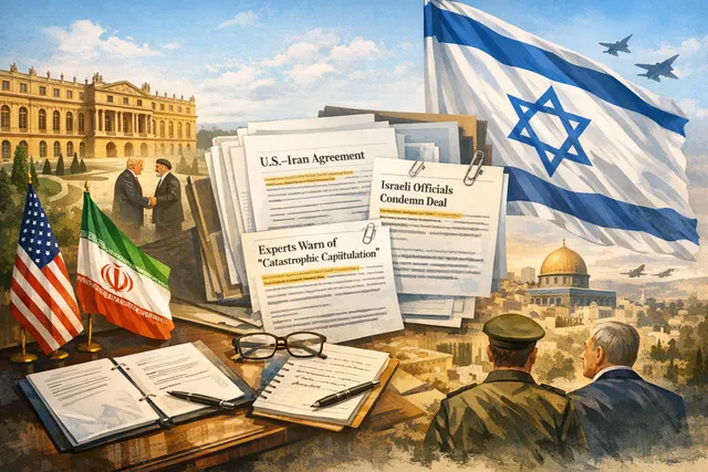 AI-generated illustration of the Trump-Iran agreement signing at Versailles