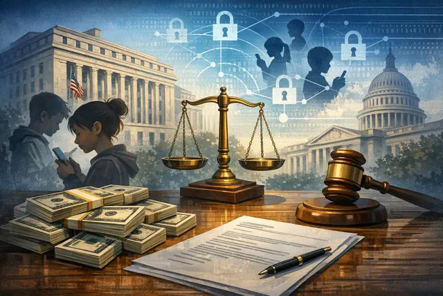 Illustration of TikTok and ByteDance facing a $400 million U.S. child-privacy settlement