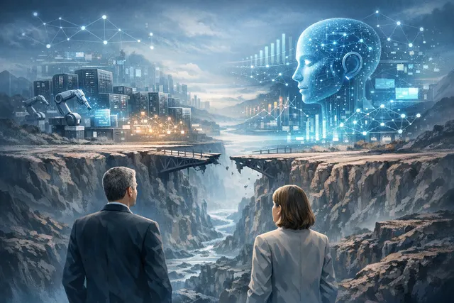 A visual representation of the AI control gap, showing a divide between executive oversight and rapidly scaling digital systems.