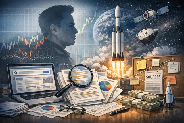 Illustration of SpaceX rocket launch with stock market ticker SPCX and Nasdaq-100 logo, representing the company's historic IPO and index inclusion