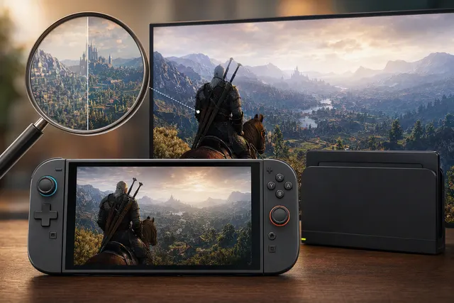 Illustration accompanying a comparison of The Witcher 3 Remastered on Nintendo Switch 2.