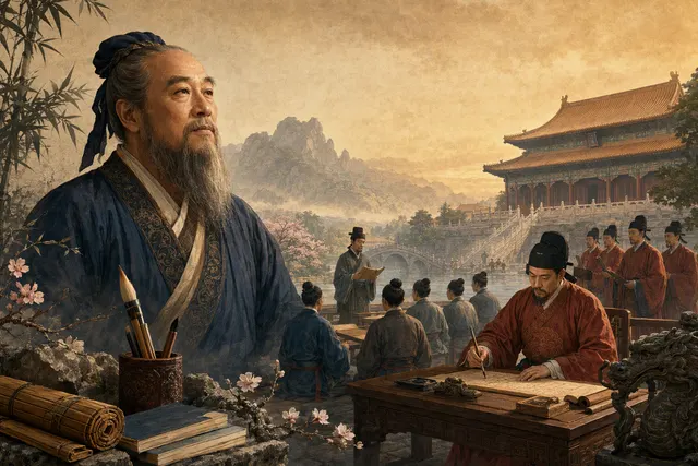 Editorial illustration representing Confucianism’s influence on imperial Chinese government and society