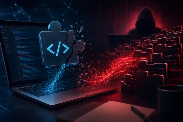 Illustration of a cyberattack on GitHub repositories through a malicious VS Code extension