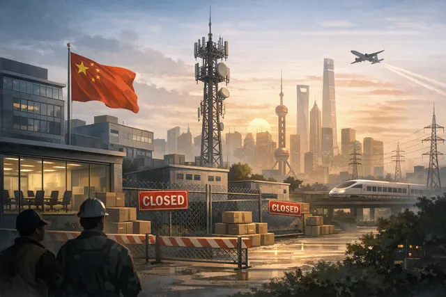 Editorial illustration of Nokia scaling back its mainland China telecom operations