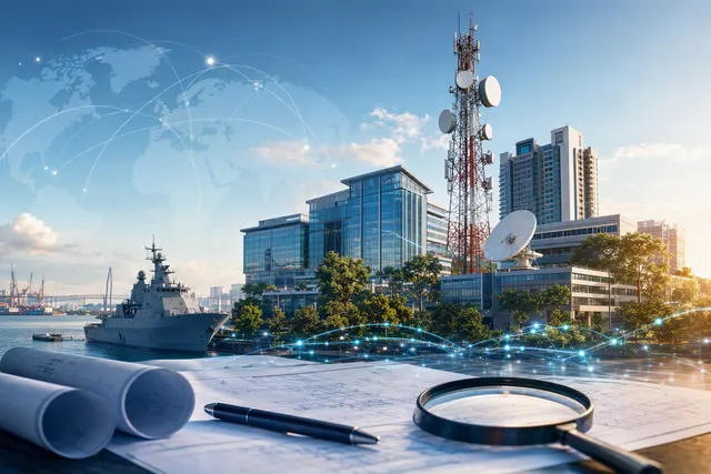 Illustration representing industrial systems integration across communications, electrification and automation