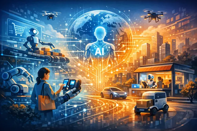 AI-generated editorial illustration of Alipay's new AI payment tools including AI Wallet and Token Pay for the agent economy