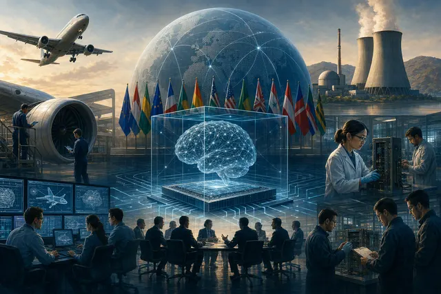 AI-generated illustration accompanying an article on international AI safety and independent verification