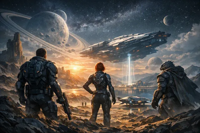 Jun Aslan and Salt, the Awakened octopus companion, in the sci-fi RPG Exodus