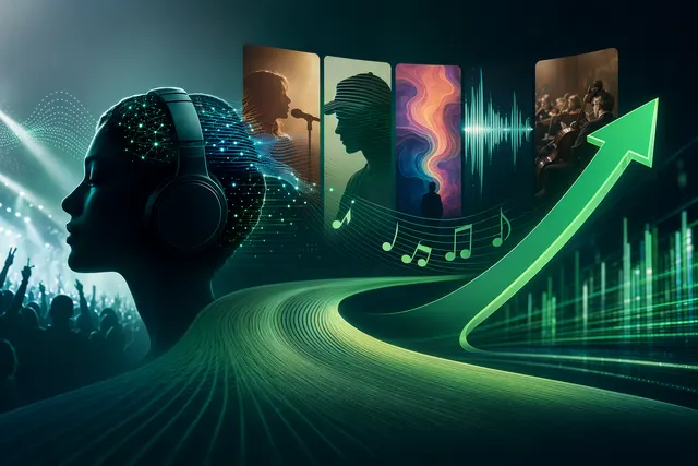 Concept illustration representing Spotify’s AI‑driven music ecosystem with personalization and generative audio tools
