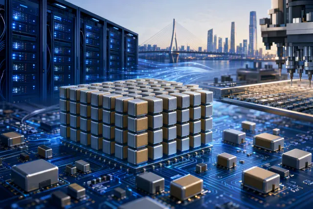 Illustration of multilayer ceramic capacitors supporting AI computing infrastructure