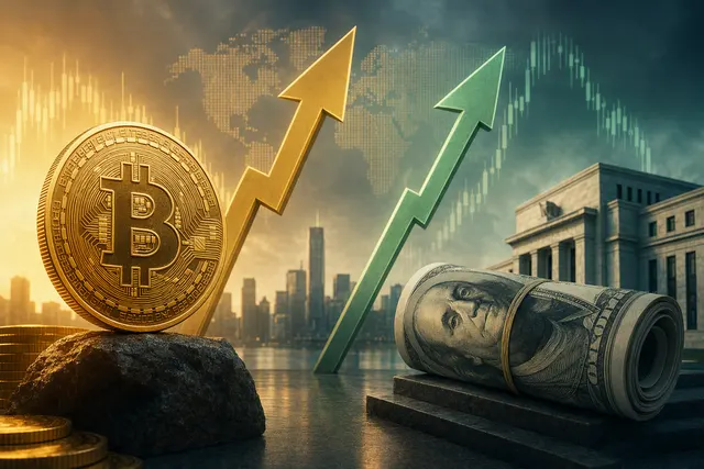 Illustrative image for an article about Bitcoin and the U.S. dollar index rising at the same time