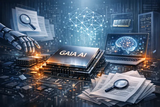 Samsung GAIA AI accelerator chip conceptual rendering showing a modern semiconductor design with memory-centric architecture