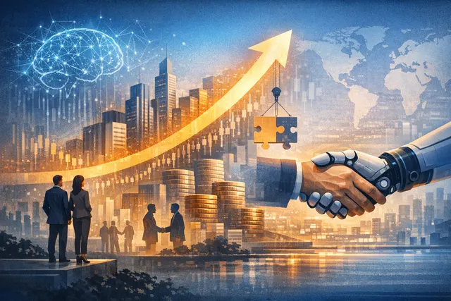 Abstract visualization of corporate mergers and acquisitions growth trend