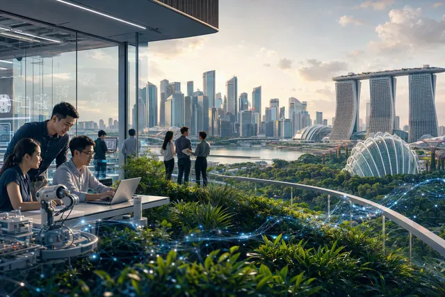 AI-generated illustration representing a cloud and AI engineering hub in Singapore