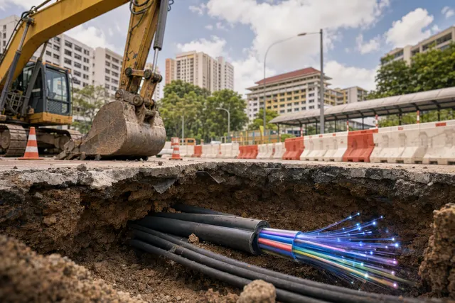 AI-generated illustration accompanying coverage of the Bishan and Thomson fibre outage
