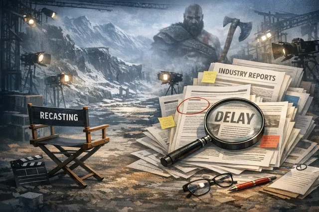 Prime Video's live-action God of War series logo with the Norse backdrop and a silhouette of Kratos, representing the recast after Ryan Hurst's on-set injury.