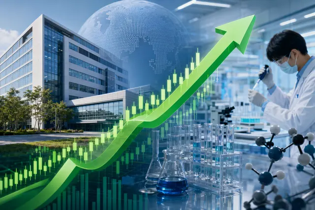 Illustration representing WuXi AppTec stock surge amid geopolitical risk