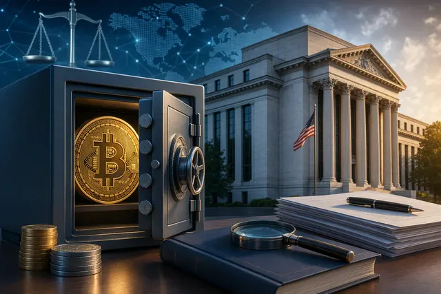 Editorial illustration accompanying coverage of the SEC’s proposed crypto custody framework