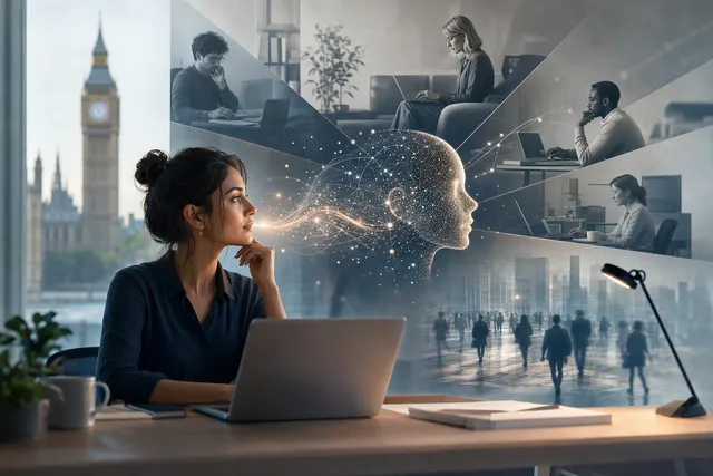 Illustration of UK workers using generative AI tools for work