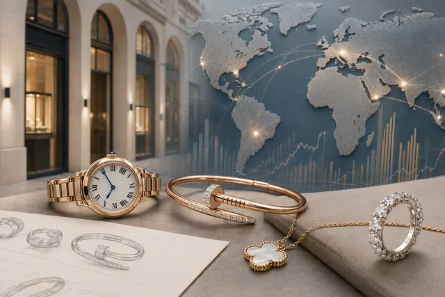 Luxury jewelry representing Richemont brands such as Cartier and Van Cleef & Arpels driving FY2026 growth