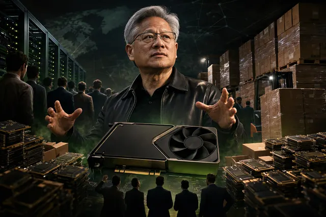 AI-generated editorial illustration representing debate over Nvidia GPUs and AI data-center expansion