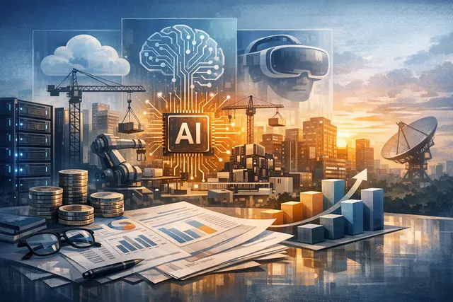 AI-generated editorial image representing Big Tech AI infrastructure spending and data center buildout in 2026