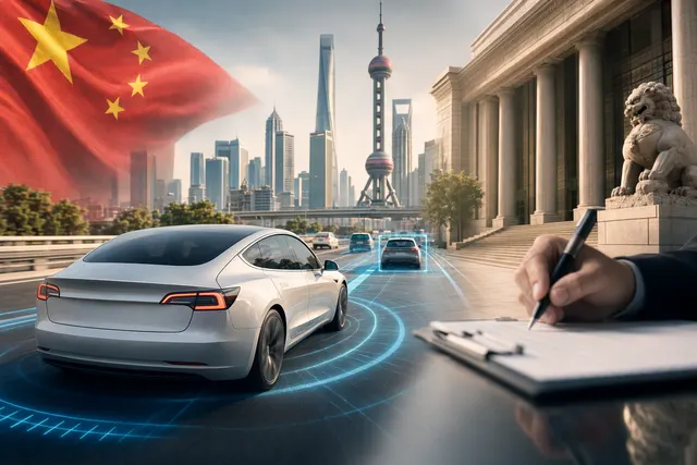 Illustration of Tesla vehicles using FSD Supervised technology in China’s urban traffic environment