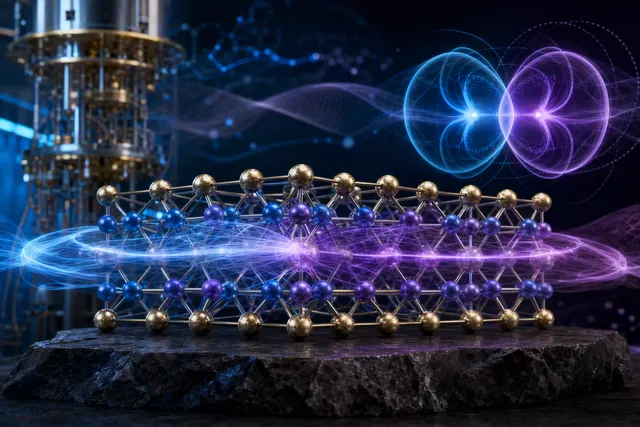 Editorial illustration representing superconductivity and coexisting phases in uranium ditelluride
