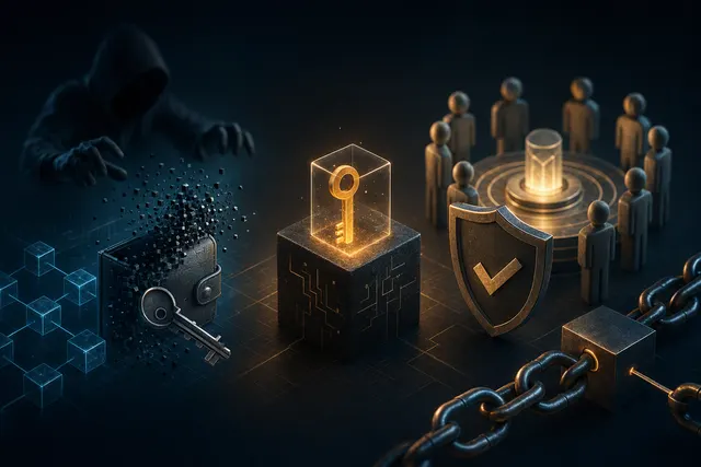 Editorial illustration representing a Qubic wallet security incident and recovery
