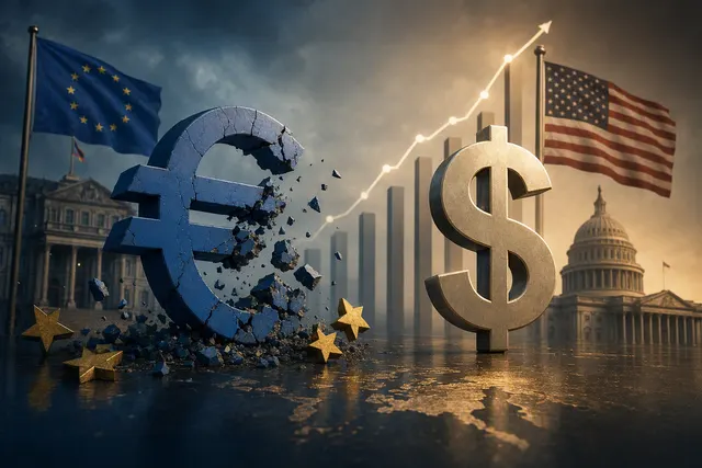 Illustration of euro and US dollar market pressure amid European political uncertainty