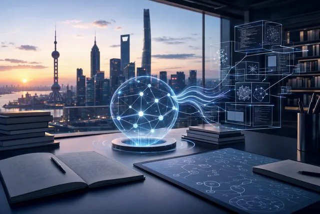 Editorial illustration representing Atria Dawn Preview, Shanghai AI Lab’s open-weight agentic AI model