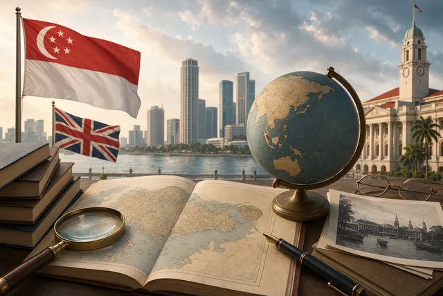 AI-generated editorial illustration representing Singapore’s move to self-government in 1959
