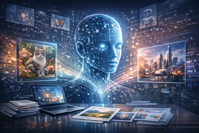 Editorial illustration representing DeepSeek-V4-Flash-Vision-Exp analyzing images and visual data