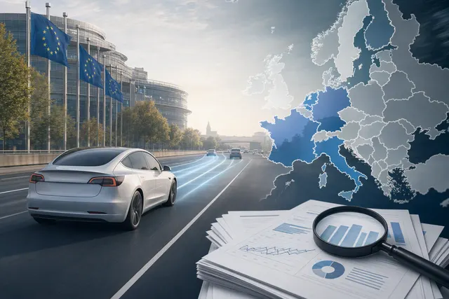 Tesla vehicle using supervised driver-assistance technology on a European road