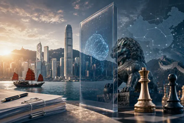 Editorial illustration of Moonshot’s reported Hong Kong IPO and AI infrastructure story