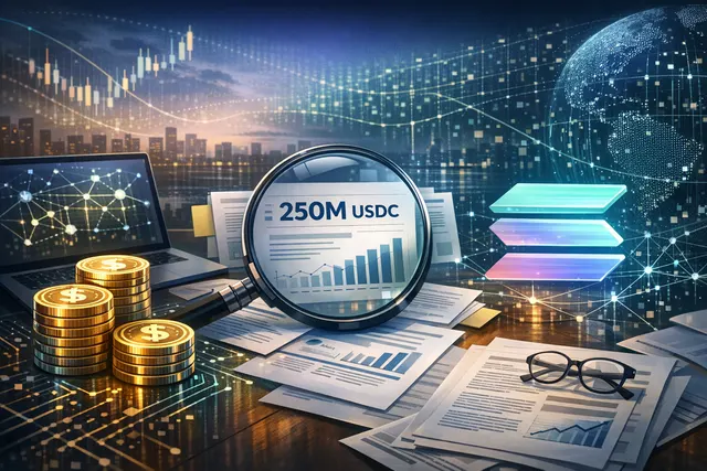 Circle USDC mint on Solana blockchain chart and Solana logo on digital payment network background