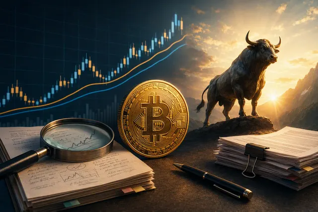 Editorial illustration accompanying an analysis of CoinGecko’s Bitcoin bull-cycle designation