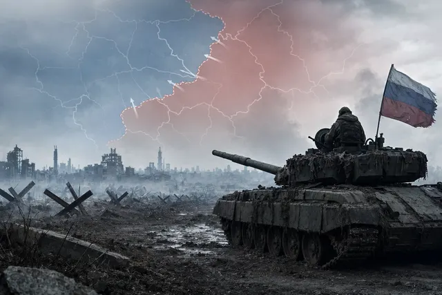 Editorial illustration of the Russia-Ukraine front line slowing under drone and artillery pressure